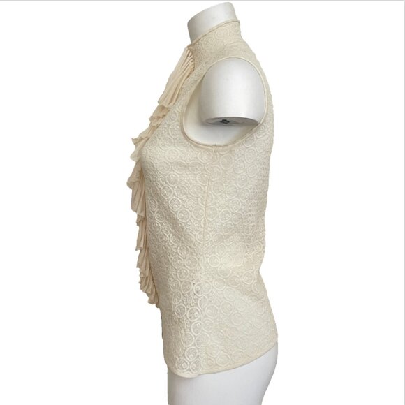 Alexander McQueen Jabot Collar Stretchy lace Sleeveless button up blouse L - Picture 9 of 16